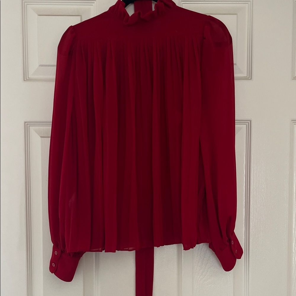 Banana Republic Factory Red Blouse with Tie Neck - Picture 2 of 3